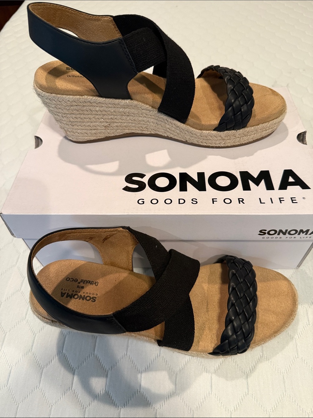 Sonoma Black Braided Espadrille Wedge Sandals